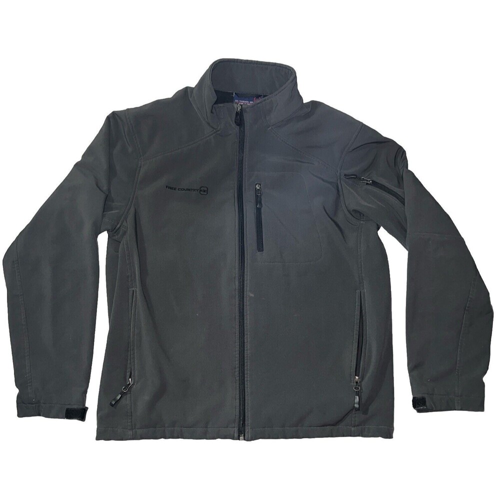 Free Country Vintage Mens M Windbreaker Jacket Fleece Lined Zip Up Pockets Grey